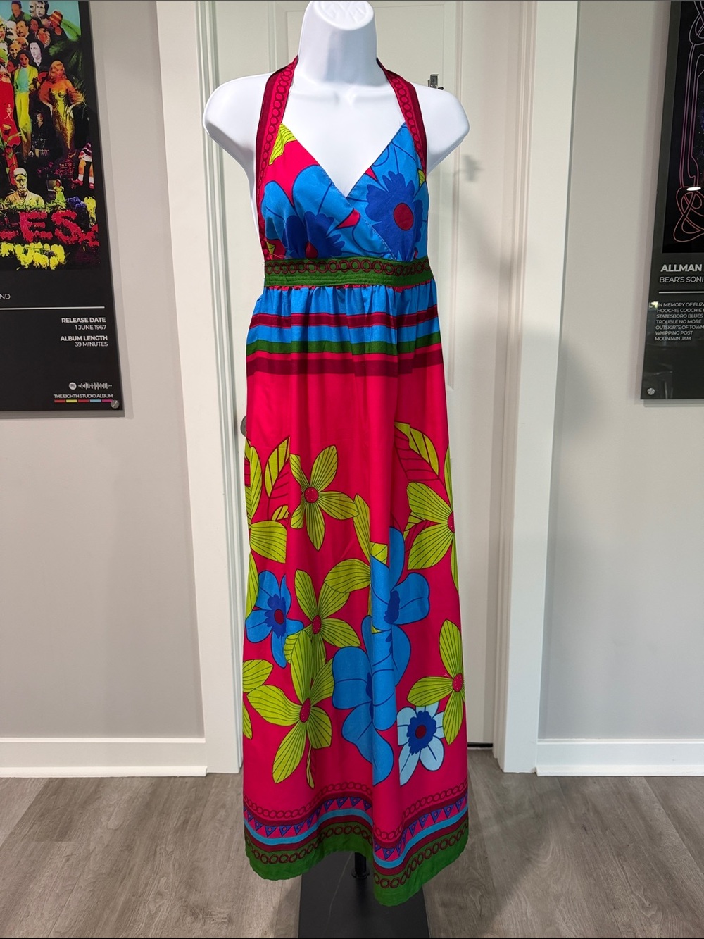 Halter Floral Maxi Dress in Bright Pink